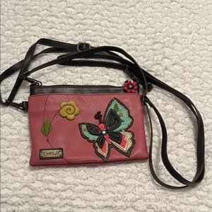 Chala Pink and Black Crossbody Bag with Butterfly Accent